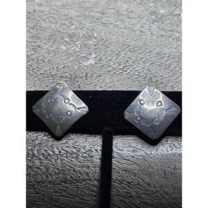 LC Sterling Silver Stamped Diamond Clip Earrings